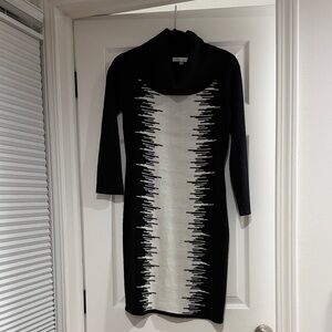 Sandra Darren Black and White Long Sleeve Sweater Dress